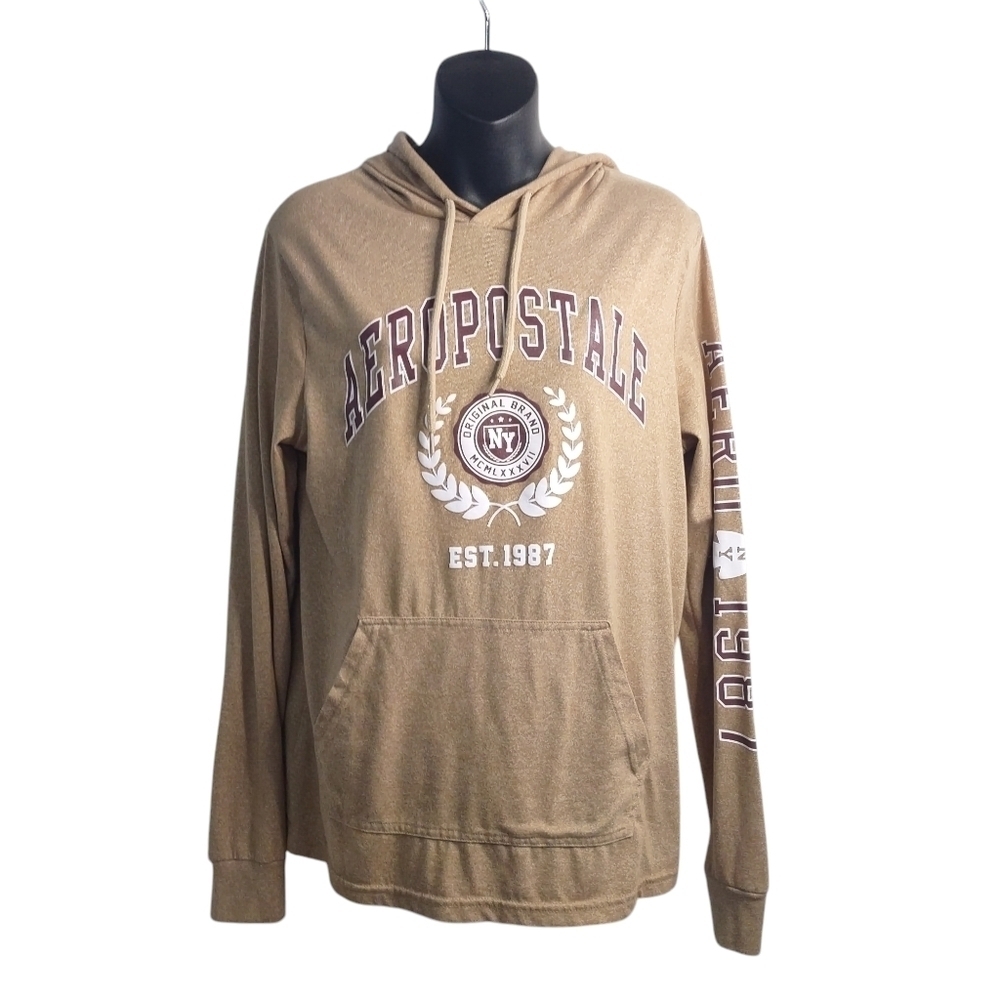 Aeropostale Men's Light Brown/Tan Pullover Hoodie Size Medium